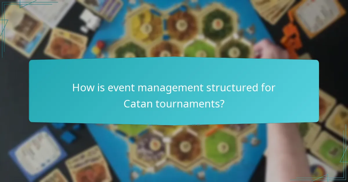 How is event management structured for Catan tournaments?